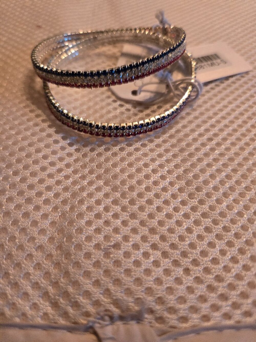 2 red, clear, blue stretch crystal bracelets. NWT, new from Market.